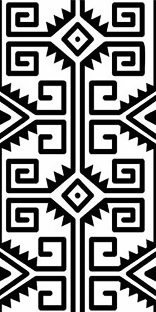 an abstract black and white design with geometric shapes on it's sides, in the middle