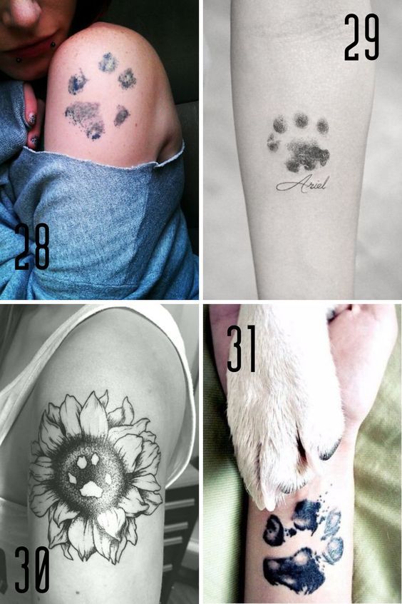 four different tattoos on the arms and legs of people with sunflowers in them