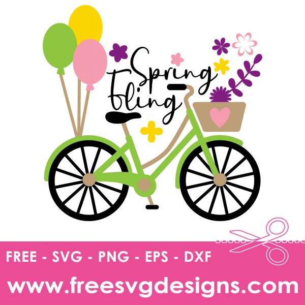 a bicycle with flowers and balloons on the front is featured in this free svg file