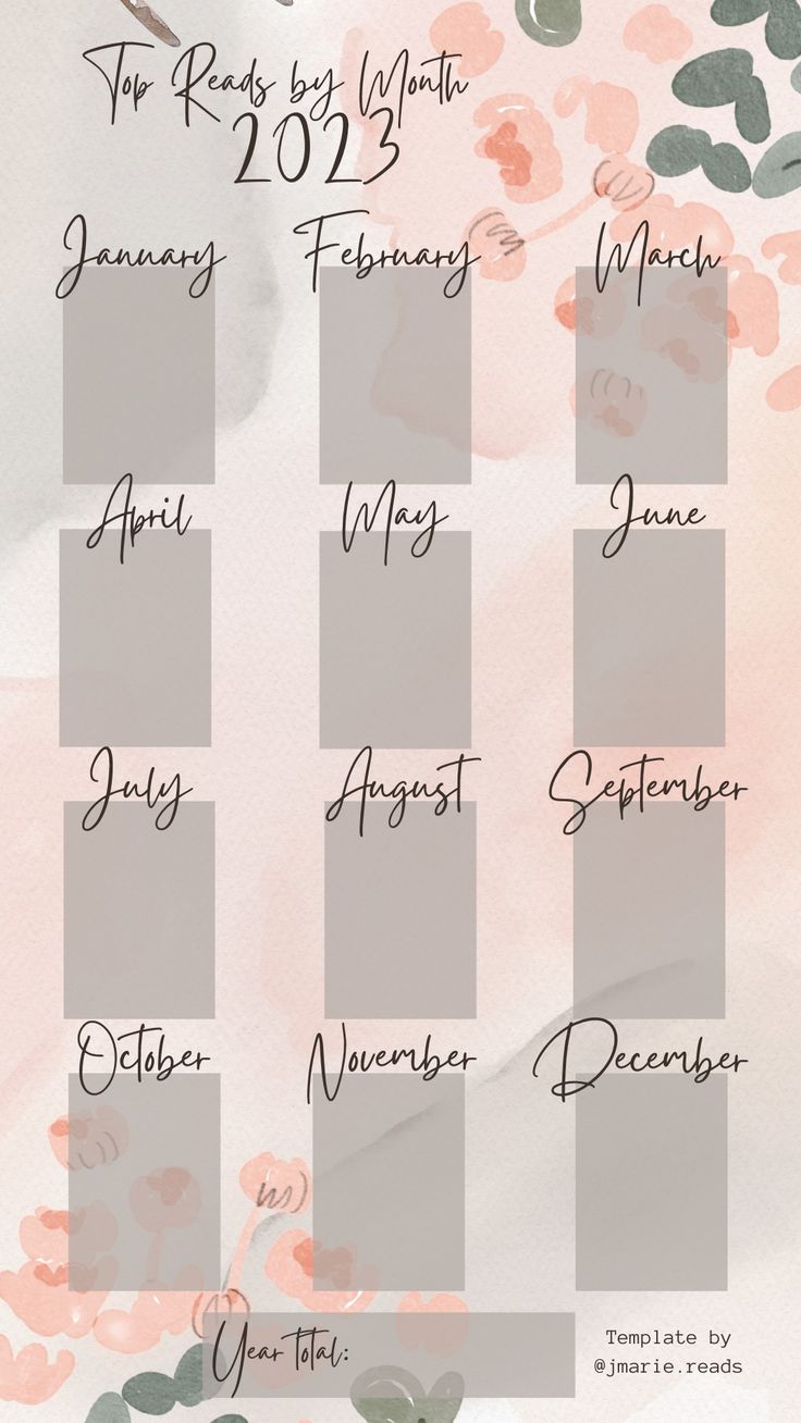 a calendar with flowers on it and the date for each month in different font styles