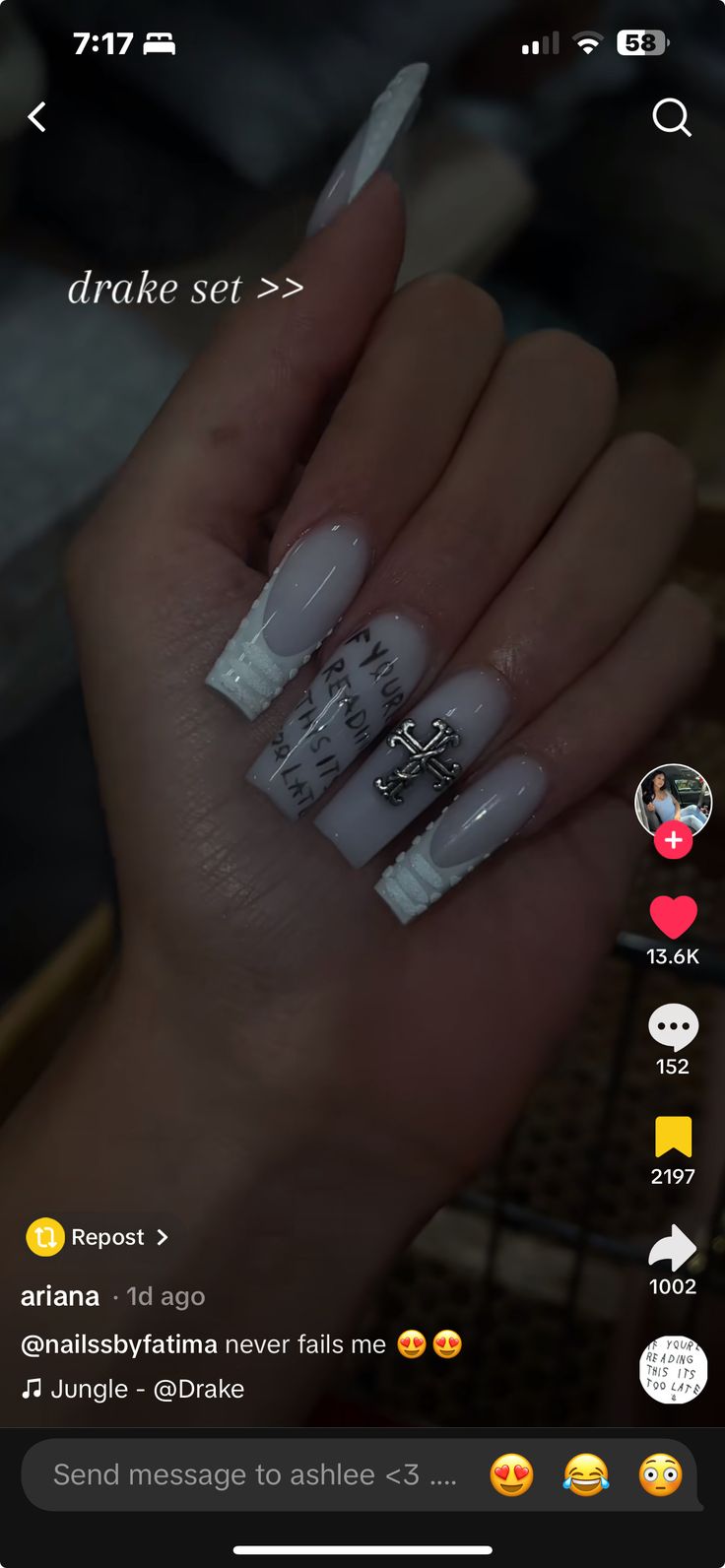 Bryson Tiller Inspired Nails, Travis Scott Nails Design Utopia, Kanye Inspired Nails, Cute Nails For Concerts, Drake Nails Acrylic, Partynextdoor Nails, Drake Nail Ideas, Drake Inspired Nails, Nails For Drake Concert