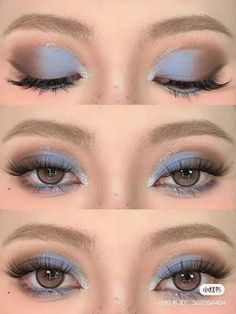 Simple Colour Eyeshadow, Makeup For Baby Blue Dress, Formal Makeup For Blue Dress, Makeup For Light Blue Dress, Light Blue Prom Makeup, Sky Blue Makeup, Sliver Makeup, Maternity Hair, Prom Eyeshadow