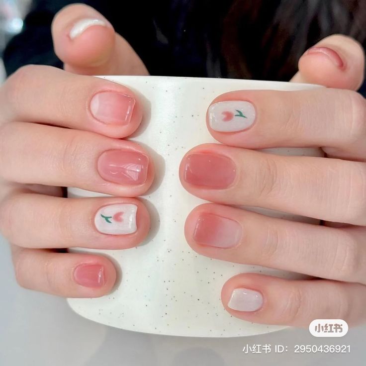 Tulip Nails, Kutek Disney, Minimal Nails Art, Korean Nail Art, Peach Nails, Hello Nails, Cute Simple Nails, Lavender Nails, Simple Gel Nails