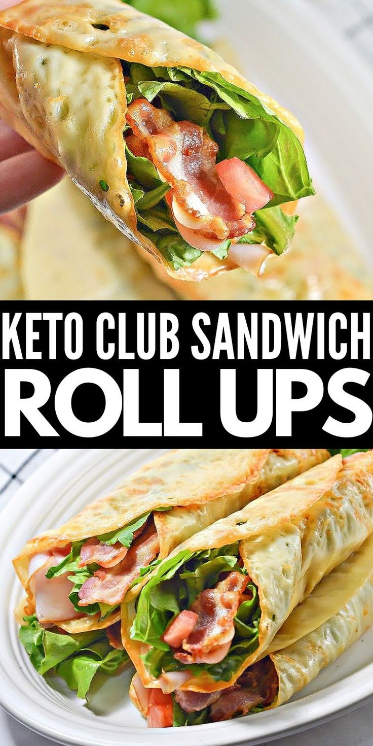 the keto club sandwich roll ups are loaded with bacon, lettuce and cheese