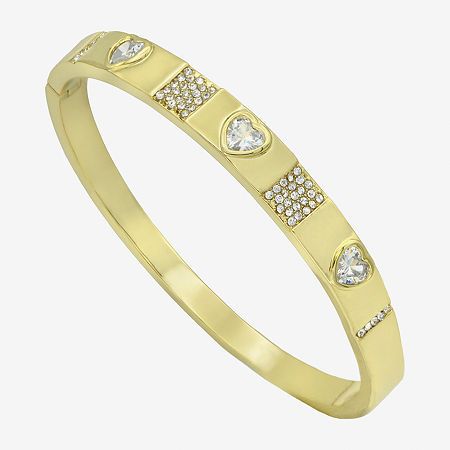 Features: Nickel Free, In A Gift BoxCircumference: 7 1/2 InchJewelry Closure: Box ClaspShape: HeartStone Cut: HeartStone Millimeter Measurement: 5 Mm Width, 5 Mm LengthMetal Color: Gold ToneCare: Wipe CleanStone Type: 59 Cubic ZirconiaBracelet Type: Bangle BraceletsMetal: 14k Gold Over BrassCountry of Origin: Imported Heart Bangle Bracelet, Bracelets Bangle, Bangle Bracelet, Bangle Bracelets, Gift Box, Bangles, Sparkle, Brass, Bracelet