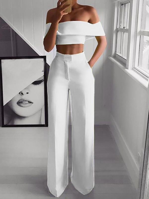 Hot Sales Vinter Mode Outfits, Celana Fashion, Wide Leg Pant Suit, Colorful Jumpsuit, Peplum Tops, Off Shoulder Crop Top, Cropped Tops, Long Crop Top, Looks Chic