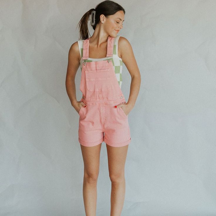 Brand New Pink Short Overalls, Size L, Very Stretchy Material. Cheap Pink Casual Overalls, Pink Cotton Casual Shortalls, Pink Fitted Overalls, Pink Cotton Shortalls With Pockets, Pink Overall Shorts, Pink Overalls, Cute Short Dresses, Pink Shorts, Pink Outfits