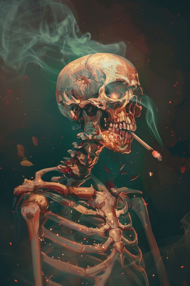 Skeleton smoking invertebrate cigarette darkness. | premium image by rawpixel.com Art Inspo Grunge, Skeleton Aesthetic, Aesthetic Skeleton, Aesthetic Skull, Skull Artwork Illustrations, Burning Skull, Skeleton Pics, Smoker Designs, Colorful Skull Art