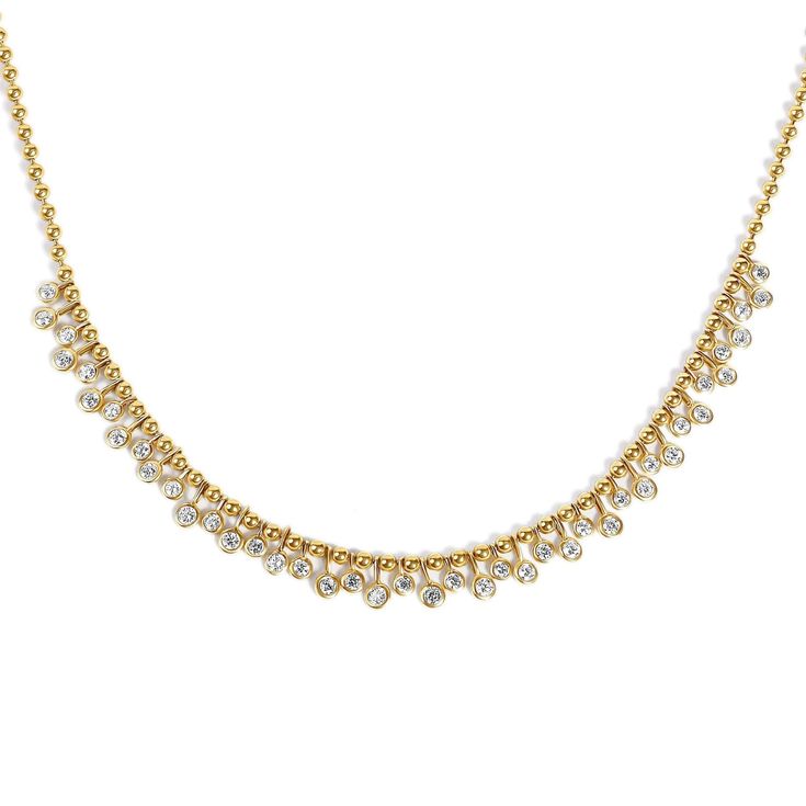 This exquisite 14k gold necklace features a ball chain adorned with solitaire bezel-set diamonds, creating a delicate yet striking design. Perfect for layering or as a stand-alone piece, this necklace is a versatile and timeless addition to any jewelry collection. A beautiful gift for her, ideal for any special occasion or to add a touch of elegance to everyday wear. ✪ DETAILS * Crafted with premium 14K gold, ensuring durability and a luxurious finish. Not plated or vermeil * Genuine, Earth Mine Yellow Gold Diamond Necklace With Satellite Chain, Choker Diamond, Gold Ball Chain, Diamond Choker, Bezel Set Diamond, 14k Gold Necklace, Wedding Jewellery Necklace, Layering Necklace, Bezel Diamond