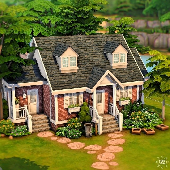 Sims 3 Cottage House, Rindle Rose Sims 4, Sims 4 Houses Starter Home, Sims 4 Houses Tiny House, Sims 4 Build Exterior, Cottage Homes Sims 4, Sims 4 Small Starter Home, Sims 4 House Build Ideas, Sims 4 Brindleton Bay House Plan