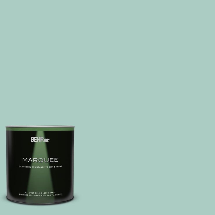 a can of behr marquee on a light green background, with the lid open