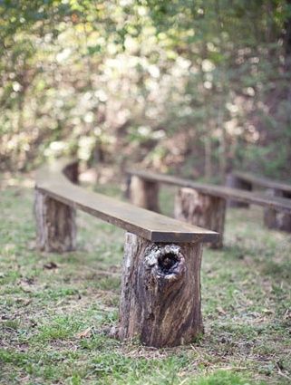 a wooden bench sitting in the middle of a forest