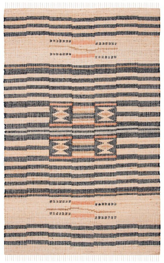 an old rug with stripes and fringes