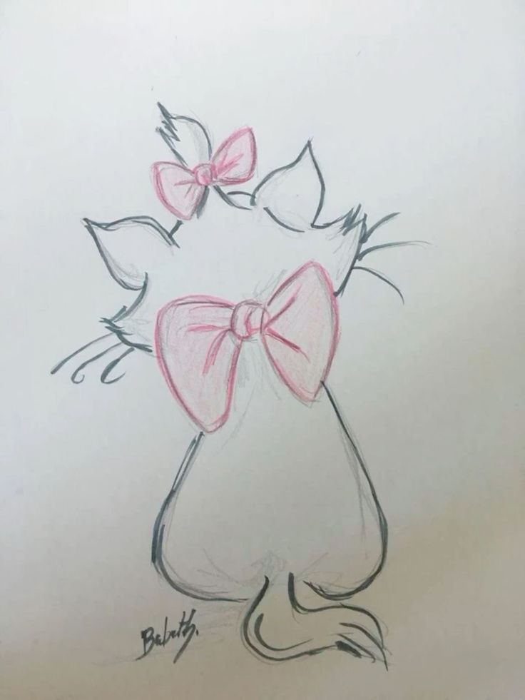 a drawing of a cat with two bows on its head