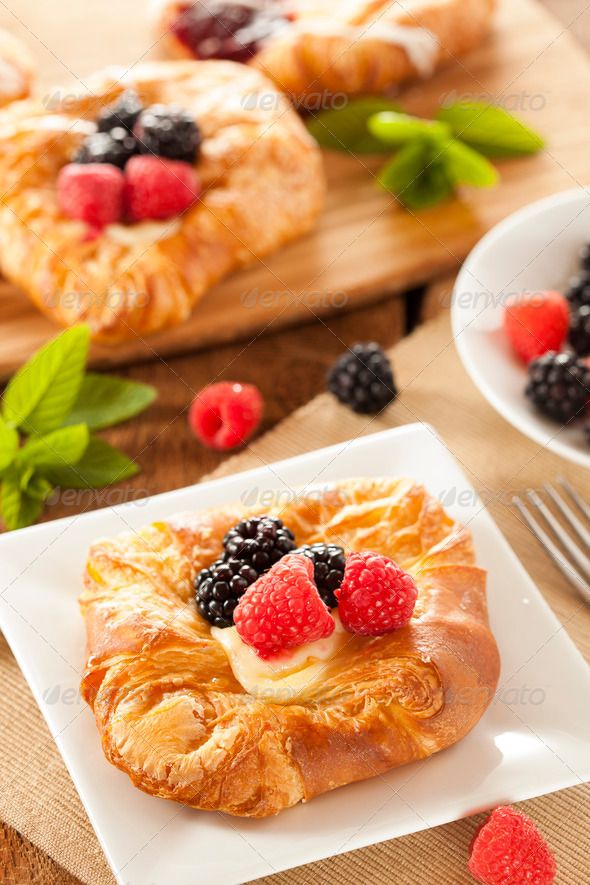 pastry with berries and cream - stock photo - images