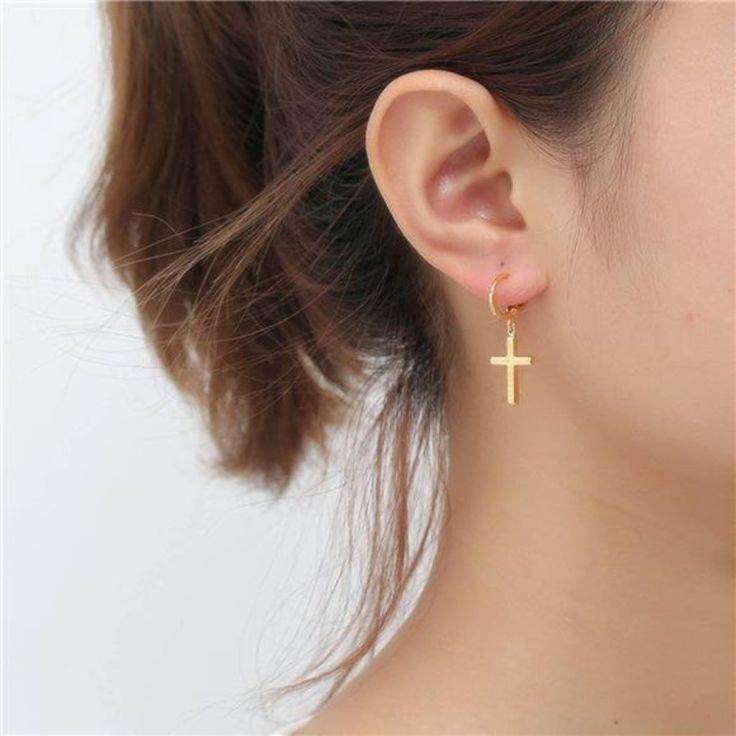 Cross Gold Earrings, Cross Earrings Women, Cross Earings Piercings, Jesus Earrings, Earrings Gold Simple, Simple Jewelry Earrings, Christian Earrings, Diamond Cross Earrings, Gold Cross Earrings