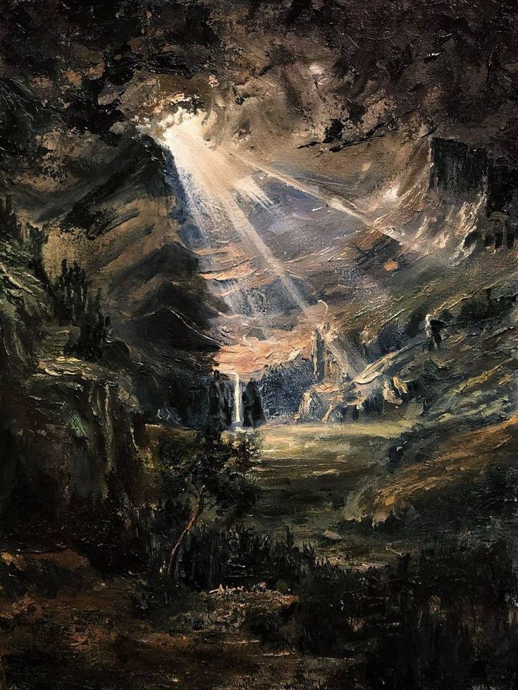 an image of a painting with light coming from the sky