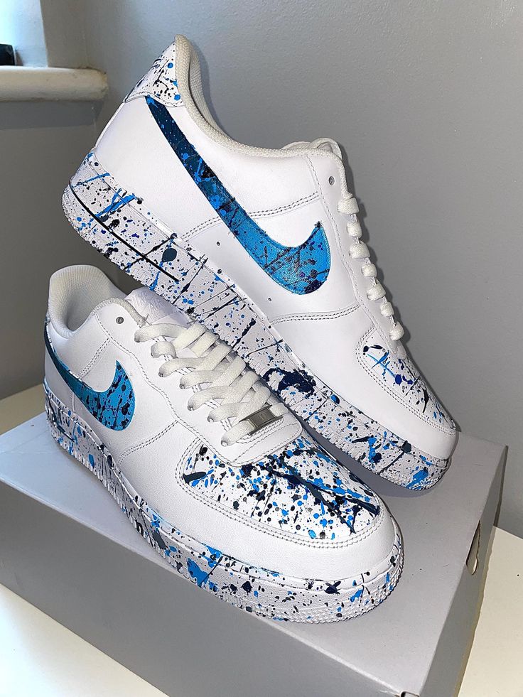 Customized Nike Air Presto, Costume Air Force 1s For Boys, Custom Air Force One, White Sneakers With Graffiti Print For Sports, Casual White Sneakers With Paint Splatter, Costume Air Force 1s, Custom Air Force 1 Diy, Painted Air Force Ones, Custom Air Forces