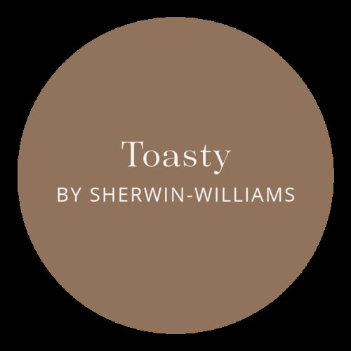 a brown circle with the words toasty by sherwin - williams