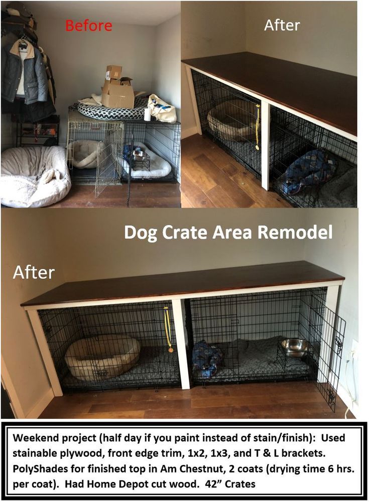 before and after photos of dog crate area remodel