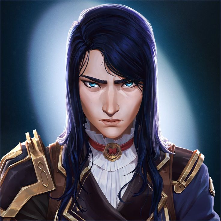 a close up of a person with long black hair and blue eyes wearing an armor