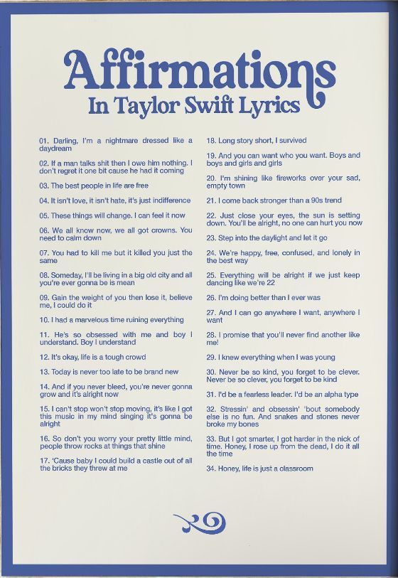 the affirmations in taylor swift lyrs's poem is shown here