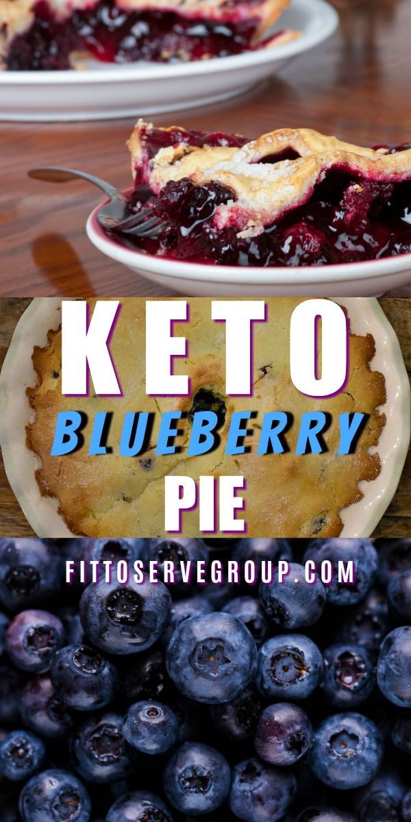 blueberry pie with the words keto blueberry pie on top and below it