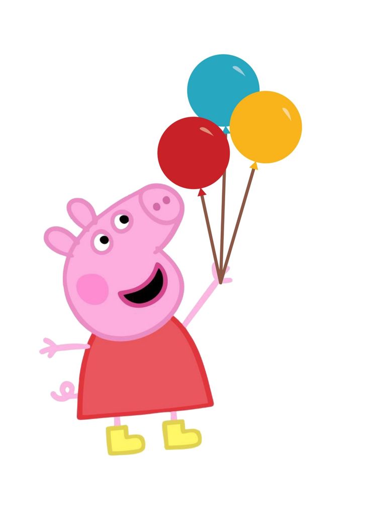 peppa pig holding balloons in the air