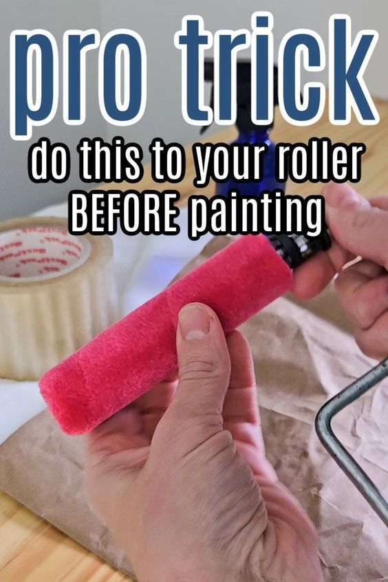 a person using a roller to paint a piece of paper with the words pro trick do this to your roller before painting