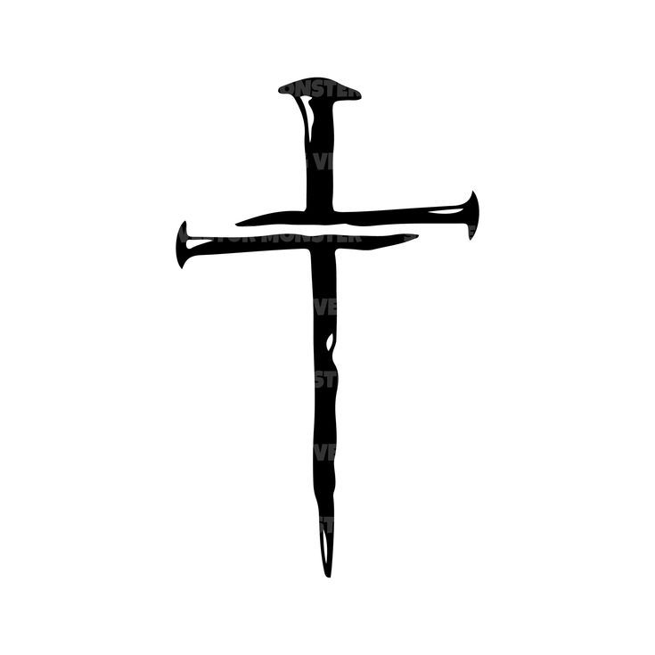 a black and white photo of a cross with two swords sticking out of it's sides