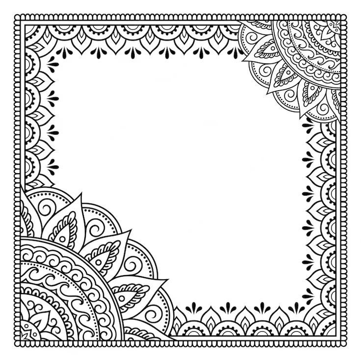 an ornate black and white frame with intricate designs on it, in the shape of a square