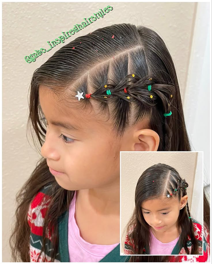 Reindeer Hairstyles For Kids, Holiday Toddler Hairstyles, Christmas Hairstyles For Girls Easy, Christmas Hair For Toddlers, Kids Thanksgiving Hairstyles, Toddler Girl Christmas Hairstyles, Christmas Concert Hairstyles Girl Hair, Candy Cane Hairstyles For Kids, Christmas Tree Hairstyles For Kids