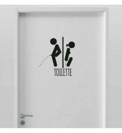 an open door with the words toilette on it and a sticker in black