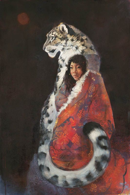 a painting of a woman with a tiger on her back