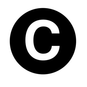 the letter c in a black circle on a white background