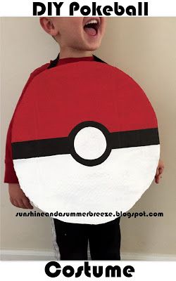 a young boy wearing a pokemon costume with the words diy pokeball on it