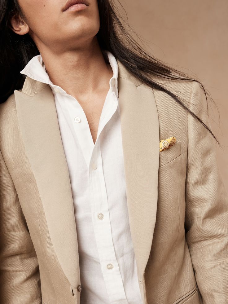 Irish Linen Tuxedo Jacket | Banana Republic Linen Tuxedo, Linen Color, Peak Lapel, Irish Linen, Tuxedo Jacket, Luxurious Design, Remember This, Natural Linen, Evening Wear