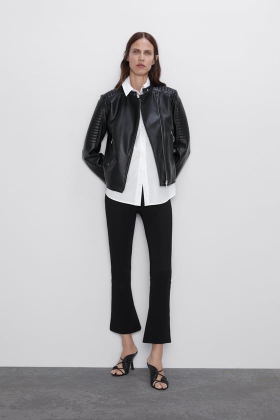 FAUX LEATHER BIKER JACKET - LEATHER-WOMAN | ZARA United States Chic Zara Biker Jacket With Zipper Closure, Zara Black Moto Biker Jacket, Zara Fitted Biker Jacket With Zipper Closure, Zara Black Biker Leather Jacket, Zara Leather Biker Jacket With Zipper Closure, Mandarin Collar Jacket, Faux Leather Biker Jacket, Leather Biker Jacket, Zara Women