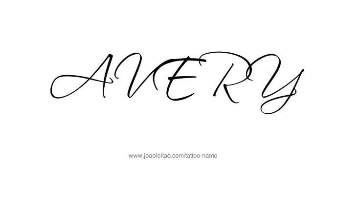 the word avery written in cursive writing on a white background with black ink