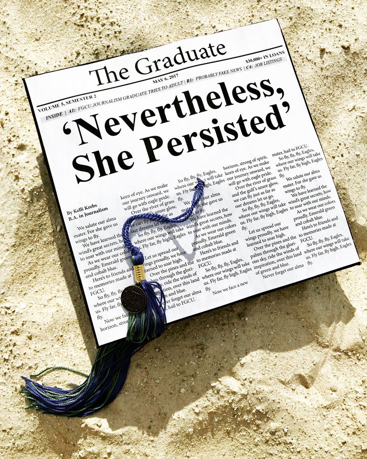 a graduation cap and tassel on top of a news paper with the words nevertheless, she perished