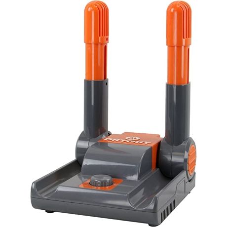 an orange and gray device with two batteries on the top, one is turned upside down