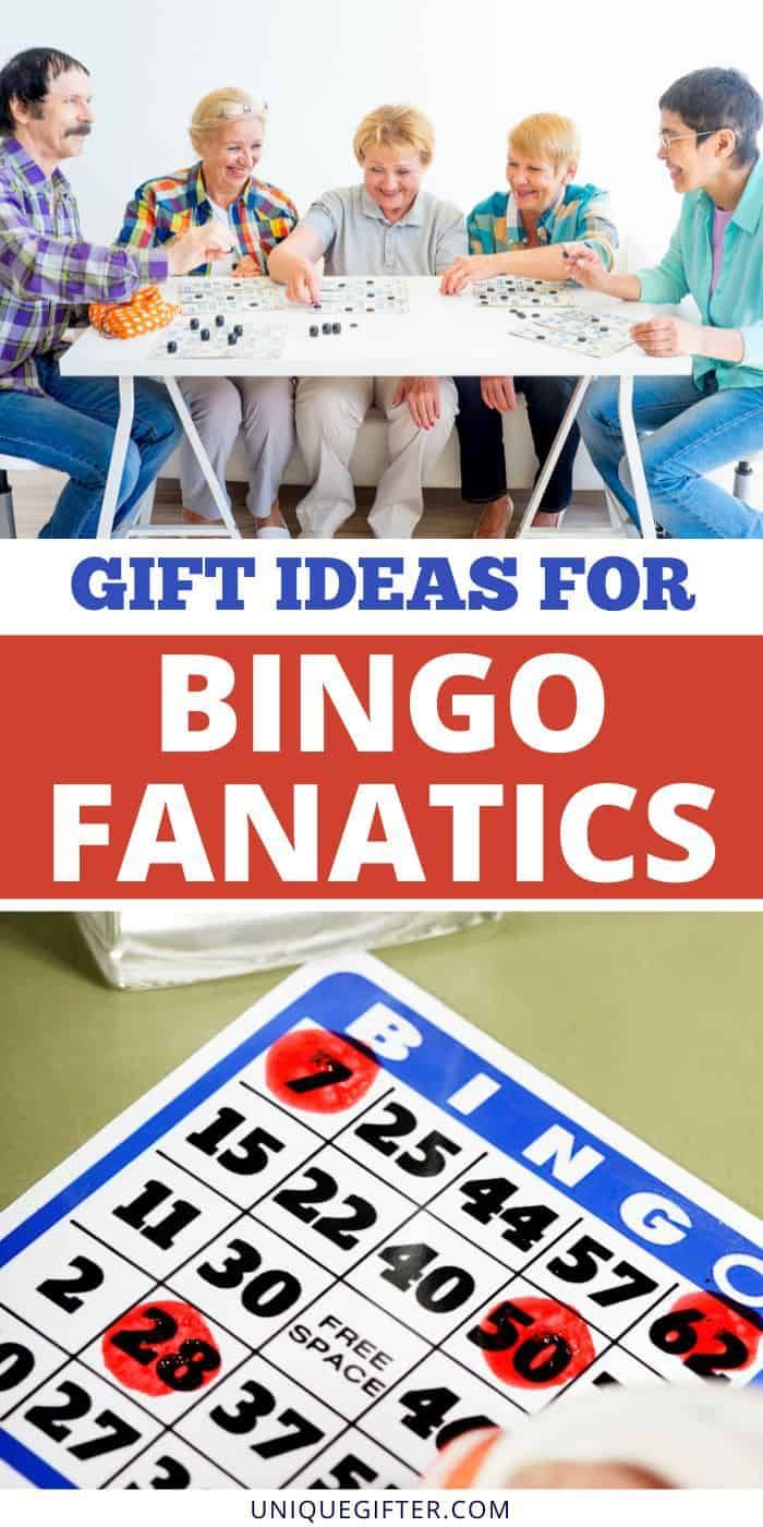 a family sitting at a table with the words gift ideas for bingo fanaticss