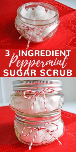 homemade peppermin sugar scrub recipe in a mason jar