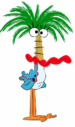 an image of a cartoon character on a palm tree