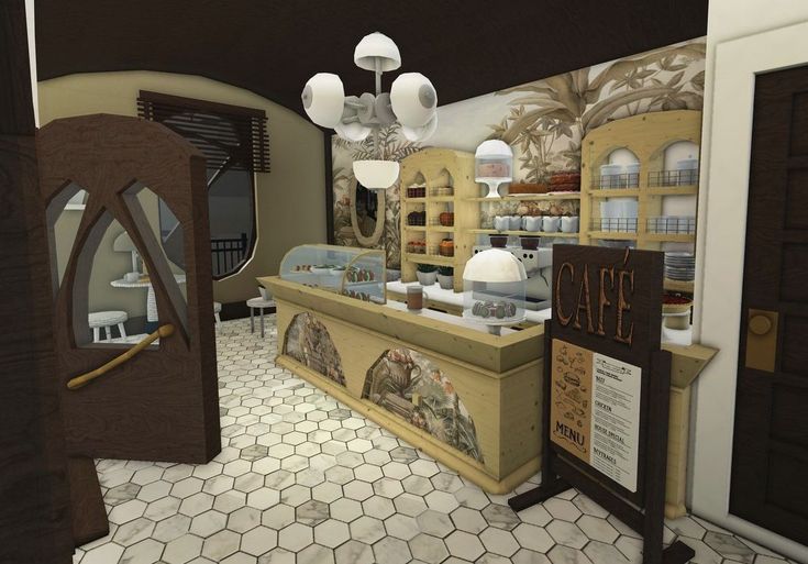 Bloxburg Bakery Ideas Inside, Bloxburg Art Studio, Bloxburg Cafe Interior, Holloween Town, Bakery Bloxburg, Bloxburg Store Ideas, Bloxburg City, Bloxburg Town, Blox Burg