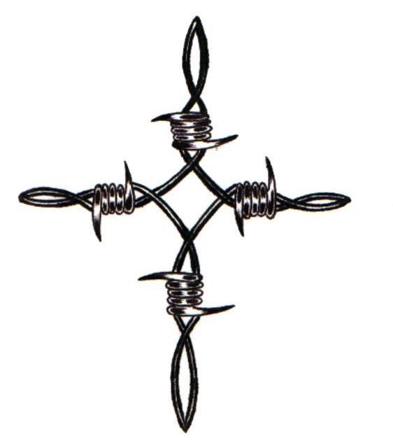 an image of a cross made out of barbed wire on a white background with clippings