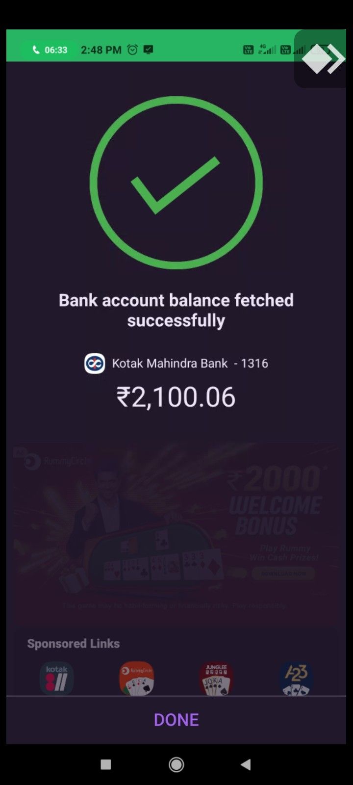 bank account balance teched on the app store's mobile phone, showing that it is