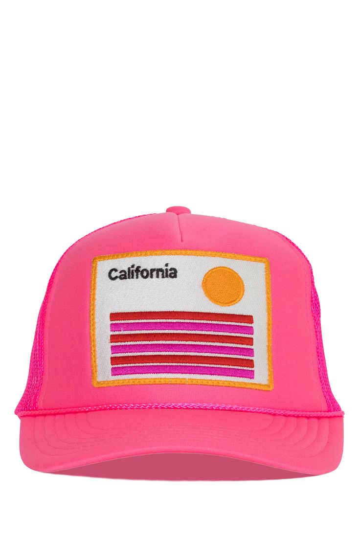 Find your 'Friday Happy' no matter what day it is! A hat to look and feel good in! A comfortable foam front, mesh back, high crown trucker hat featuring an adjustable snap back. Front: 100% polyester Back: 100% nylon Front panel with lining Made locally in Newport Beach, CA Spring Trucker Hat, One Size Fits Most, Summer 5-panel Trucker Hat, Summer Trucker Hat With 5-panel Design, Summer Mesh Trucker Hat With Curved Brim, Summer Trucker Hat 5-panel, Summer Trucker Hat 5-panel Style, Summer Trucker Hat In 5-panel Style, Summer Mesh Snapback Baseball Cap, Summer Snapback Trucker Hat