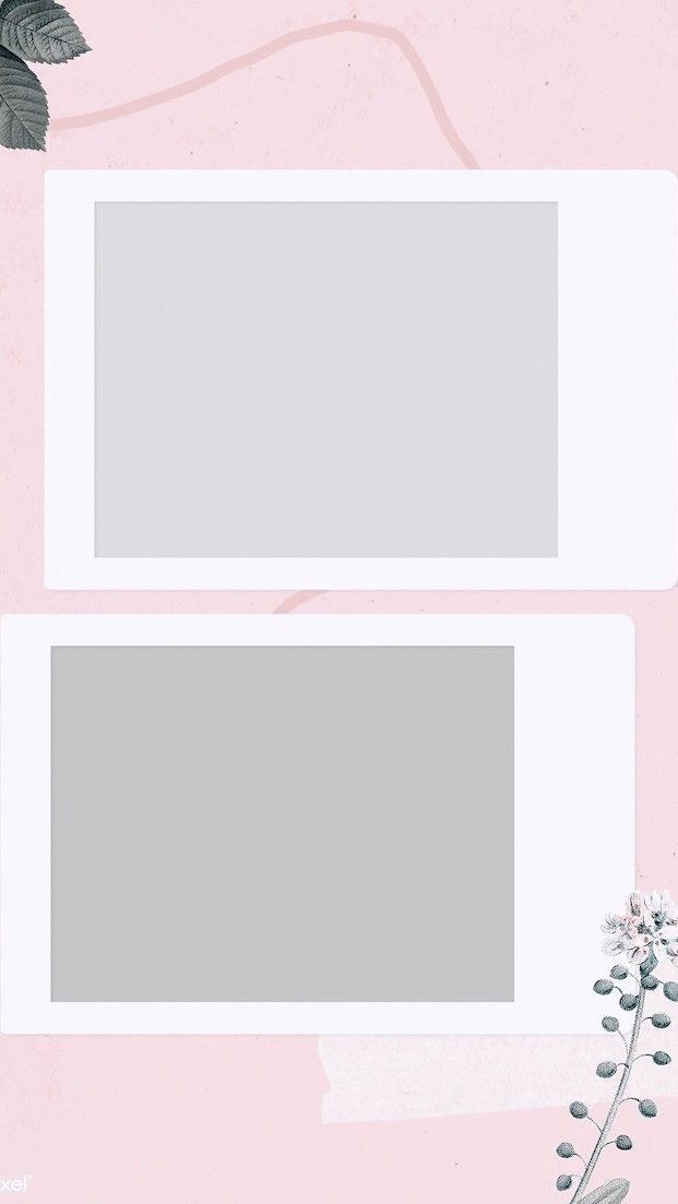 two white frames sitting next to each other on a pink background with flowers and leaves