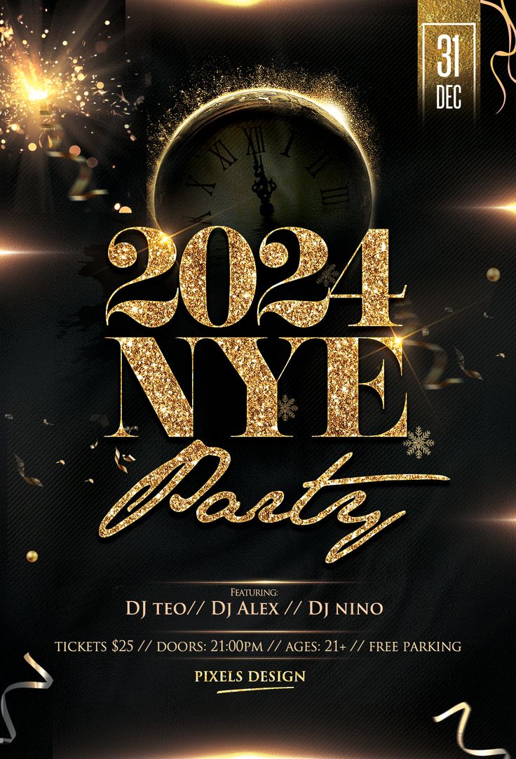 2024 New Year Eve - Gold PSD Flyer Template 2025 Gold, New Year's Eve Flyer, New Years Eve Events, New Year Flyer, Campaign Ads, Happy 2023, New Year Wishes Images, New Years Eve Invitations, New Year Post